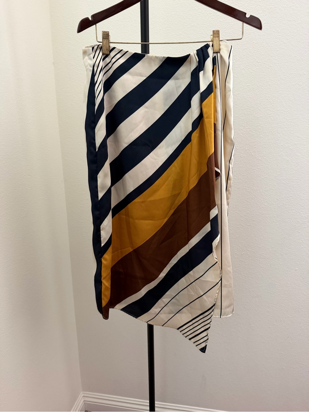Mango Y2K Striped Midi Wrap Skirt in Mustard, Brown and Black - Picture 3 of 5